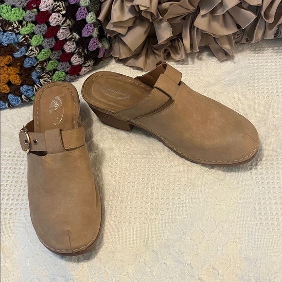 Atalina Tan Closed Toe Clog Vegan Leather Buckle Strap Heel Mules (41) 8.5-9 US - Picture 2 of 15